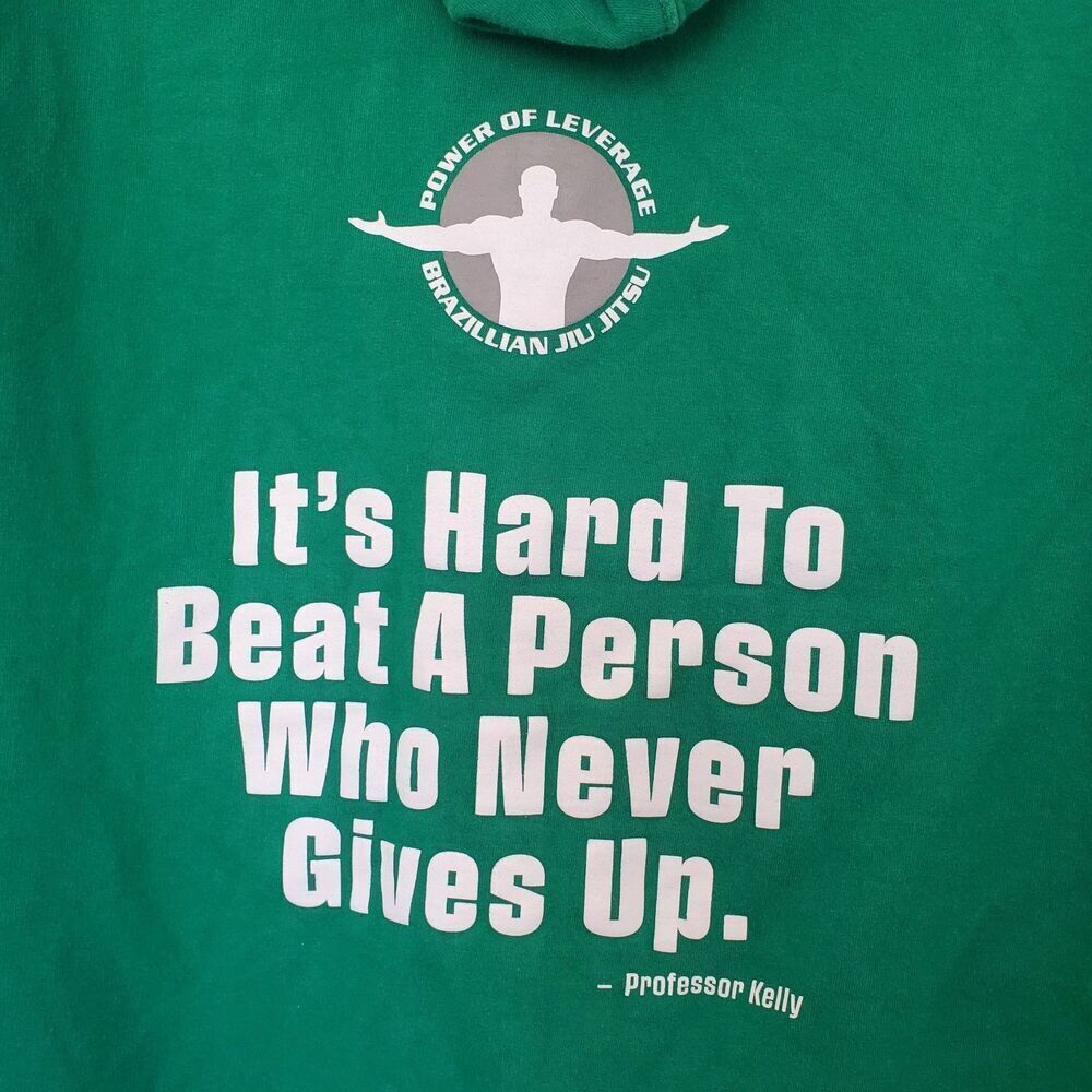Brazilian Jiu Jitsu Hoodie Power Of Leverage Size M Green Fleece Lined Pockets - Picture 11 of 14